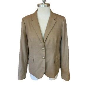 J Crew Wool Blend Camel Blazer Classic Gold Buttons Preppy Office Sz 12 Luxury